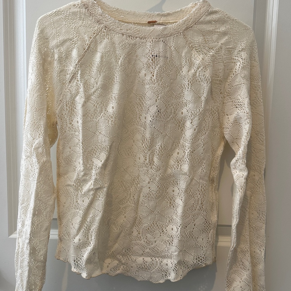 Free People Lace Long Sleeve Blouse - Cream